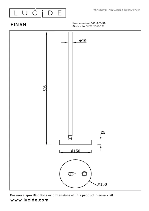 Lucide FINAN - Tischlampe - LED Dim. - 1x12W 2700K - Schwarz - technisch